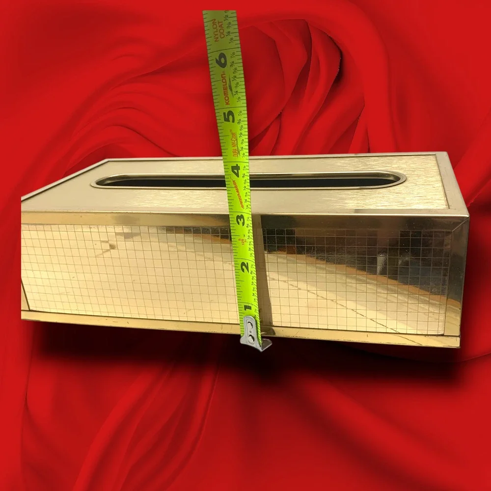 Vintage 1980's Gold Tone Modernist Grid Rectangular Tissue Box Cover Minimalist
